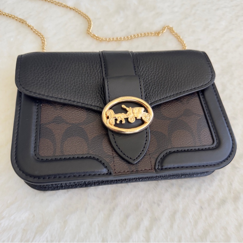 COACH AUTHENTIC Black and Brown Leather Shoulder Bag - Picture 6 of 13